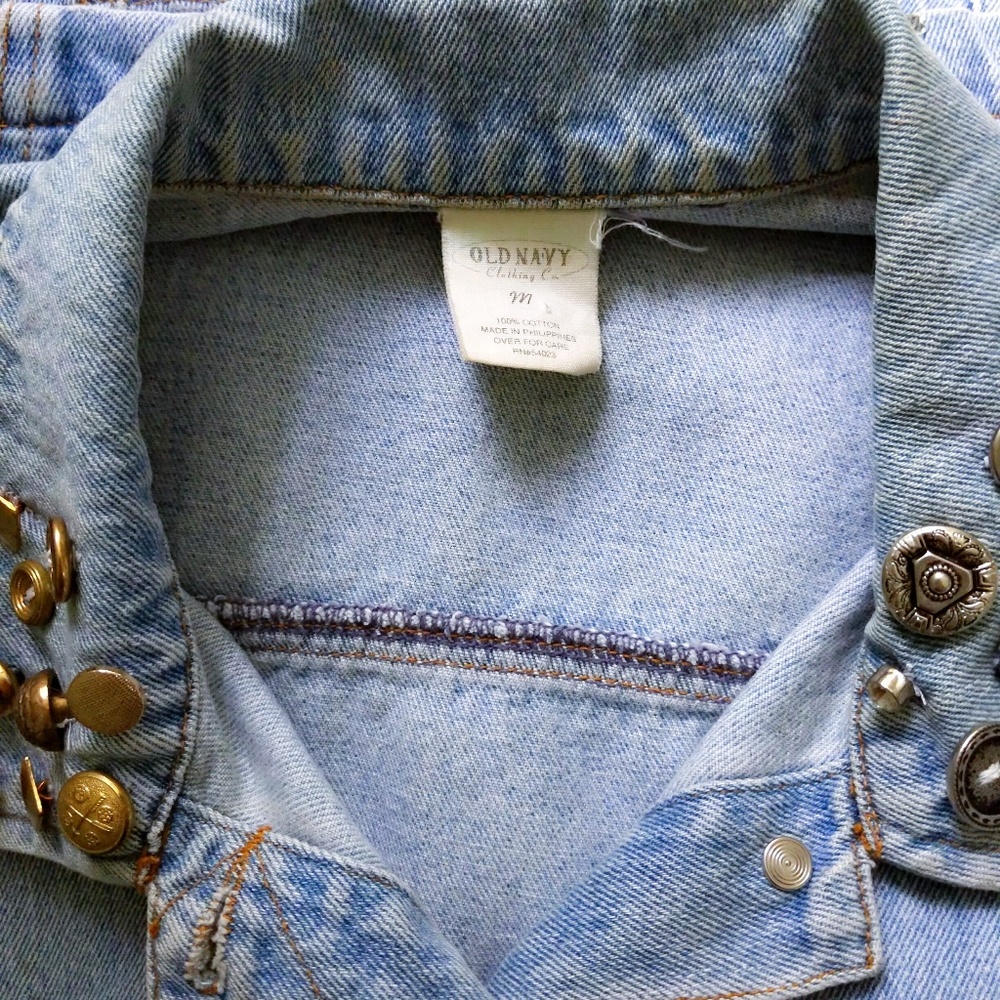 Vintage 90s Old Navy Bespoke OOAK Studded Collar Denim Vest M - Picture 7 of 7
